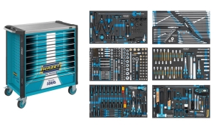 Servante d'atelier 8 tiroirs composée de 515 outils - modules mousses