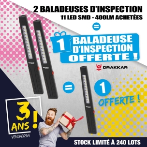 OPE VTEP - Lot de 3 baladeuses d'atelier LED 400 lumens rechargeable réf.02228 dont 1 offerte