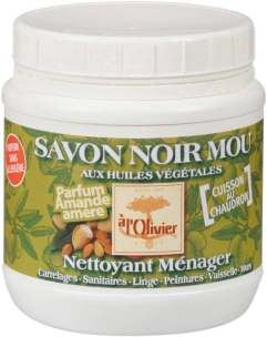Savon noir mou traditionnel parfum amande pour nettoyer les sols - lot de 12 pots de 750g