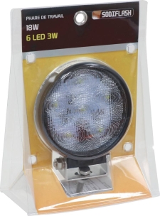 Phare de travail rond LED 10/32V 18W 1200 lumens faisceau large - blister