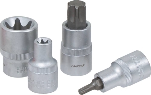 Douilles tournevis 1/2" avec embout 100mm Torx® de T27 à T70 et douille Torx® de E10 à E24 - coffret métallique de 17 pcs