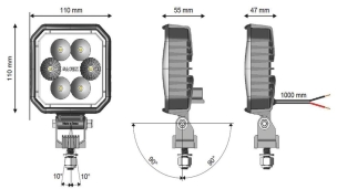 Phare de travail carré LED 10/30V 12W 1500 lumens/boîtier carbone