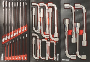 Servante d'atelier 7 tiroirs et 2 portes latérales composée de 69 outils + consommables - modules finition carbone