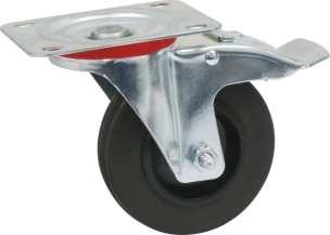 Roulette zinguée jante nylon pivotante avec frein 125mm 125kg