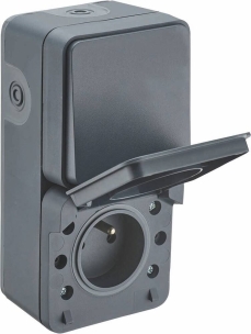 Prise étanche 2P+T et interrupteur va et vient vertical en saillie 230V gris