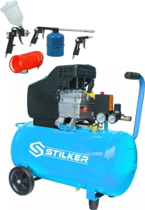 Pack Compresseur coaxial 50L 8 bar 2CV 230V mono + Accessoires pneumatiques avec raccord rapide - kit 4 pcs