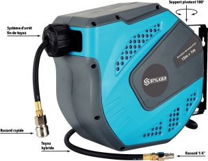 Enrouleur automatique orientable de tuyau d'air hybride 8 bar 8x12mm 15+1m