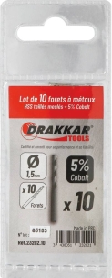 Foret à métaux HSS 5% cobalt 1,5mm - lot de 10 pcs