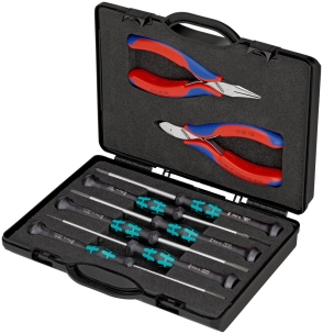 Coffret compact d'un jeu de 2 pinces pour l'électronique et 6 tournevis Wera