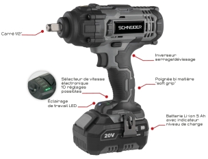 Clé à chocs 1/2" 20V 400Nm 1 batterie 5Ah Li-ion - mallette