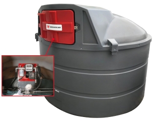 Cuve de stockage gasoil PEHD 5000L DP avec armoire intégrée pour station à gasoil 230V 60 l/min et pistolet automatique/compteur/filtre