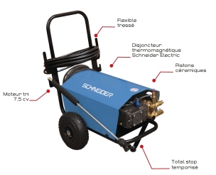 Nettoyeur HP eau froide 380V 21 l/min 150 bar total stop avec flexible 15m