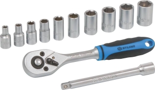 Cliquet 1/4" 45 dents avec 10 douilles de 4 à 13mm et rallonge - 12 pcs