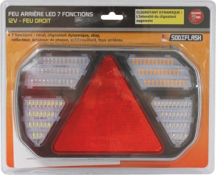 Feu arrière rectangle LED 12V 7 fonctions 245x150mm - lot droit et gauche
