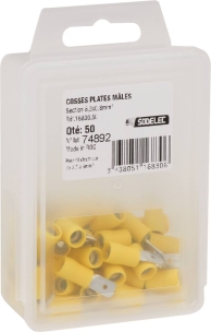 Cosse plate mâle isolée jaune 6,3X0,8 - lot de 50 pcs