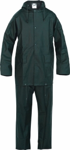 Vêtement de pluie PU/PVC avec capuche vert L - pantalon/veste