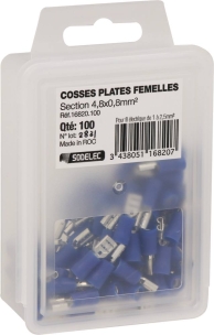 Cosse plate femelle isolée bleue 4,8X0,8mm - lot de 100 pcs