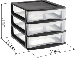 Bloc 3 tiroirs de rangement 180x215x161mm
