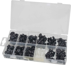 Clips de fixation en PVC - Mercedes - présentoir de 6 coffrets de 151 pcs