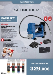 PN N°7 pompe à graisse 20V 690 bar - 2 batteries Li-ion 2Ah - 1 chargeur 3A - coffret - 4 cartouches de graisse OFFERTES