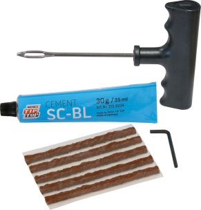 Réparation pour pneus tubeless - blister de 5 tresses de 100mm avec colle et outil