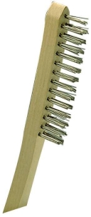 Brosse métallique fil acier laitonné 4 rangs 295mm avec manche bois incurvé