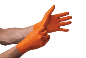 Gants jetables ambidextres nitrile 240mm 0,26mm orange XXL(11) - Boîte de 50 pcs