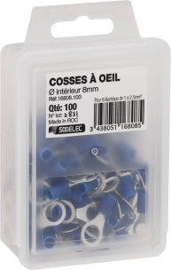 Cosse à oeil isolée bleue M8 - lot de 100 pcs