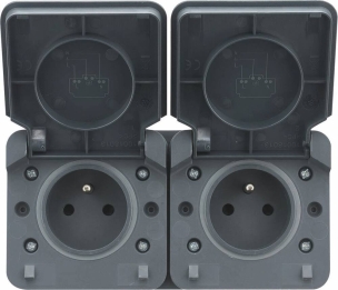 Prise double étanche horizontale en saillie 2P+T 230V gris