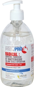 Gel hydroalcoolique virucide EN 14476 - flacon de 500ml avec pompe
