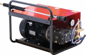 Nettoyeur HP eau froide châssis fixe mural 380V 21 l/min 150 bar total stop avec flexible 20m