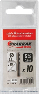 Foret à métaux HSS 5% cobalt 2,5mm - lot de 10 pcs Foret à métaux HSS 5% cobalt 2,5mm - lot de 10 pcs