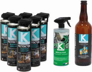 Dégrippant multifonctions - lot de 6 aérosols 500ml + 1 Dégraissant universel Mekatop 1L et 1 bière 75cl "La blonde qui klaque" OFFERTS