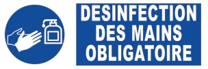 Panneau désinfection des mains obligatoire adhésif 300x100m