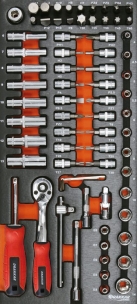 Module mousse 395x178x32mm métal douilles 1/4" - 72 pcs