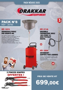 PN N°8 vidangeur d'huile mobile par gravité 80L, ensemble pneumatique huile 180-220kg 3:1 avec pistolet digital, 5 surfut absorbant d.56cm tous liquides, 2 pinces knipex
