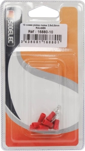 Cosse plate mâle isolée rouge 2,8X0,5mm - blister de 10 pcs