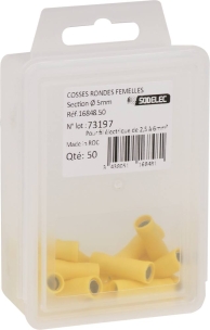 Cosse ronde femelle isolée jaune M5 - lot de 50 pcs