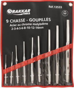 Chasse-goupilles 2-3-4-5-6-8-10-12-14mm de 110 à 248mm - pochette de 9 pcs