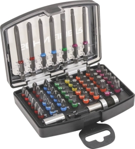 Embout hexagonal 1/4" court et long acier S2 code couleur peint - boîte PVC de 57 pcs Embout hexagonal 1/4" court et long acier S2 code couleur peint - boîte PVC de 57 pcs