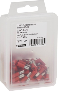 Cosse plate femelle isolée rouge 2.8X0,5mm - lot de 100 pcs