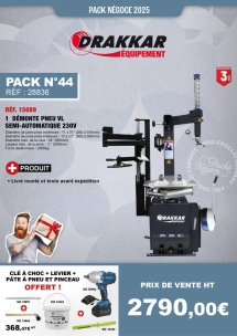PN N°44 démonte-pneu semi-automatique 230V, clé à choc, levier démonte pneu, pâte à pneu, pinceau et outil de décollage