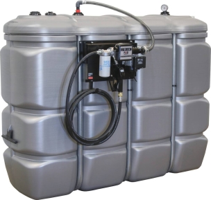Cuve de stockage gasoil PEHD 2000L double paroi avec station à gasoil 230V 56 l/min et pistolet automatique/compteur/filtre