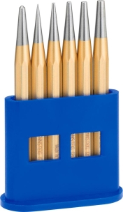 Chasse-clous 1-2-3-4-5mm et 1 pointeau 125mm - présentoir de 6 pcs