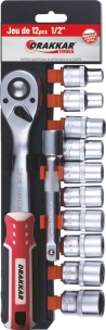 Cliquet 1/2" 72 dents avec 10 douilles de 10 à 24mm et rallonge - présentoir de 12 pcs