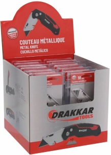 Couteau 19mm métallique lame trapézoïdale 3 positions - présentoir de 12 blisters