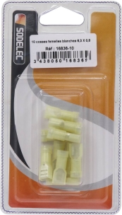 Cosse plate femelle 100% isolée jaune 6,3X0,8mm - blister de 10 pcs