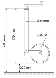 Roue jockey jante PVC 48mm avec blocage de la roue 150kg