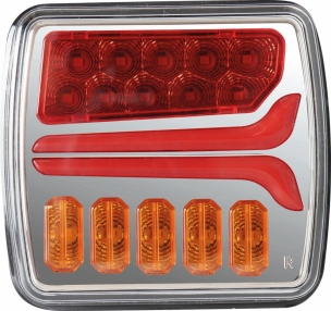 Feu arrière carré LED droit 12/24V 4 fonctions - blister