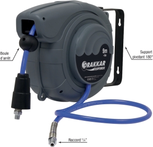 Enrouleur automatique orientable de tuyau d'air polyuréthane 12 bar 8x12mm 9+1m 1/4"